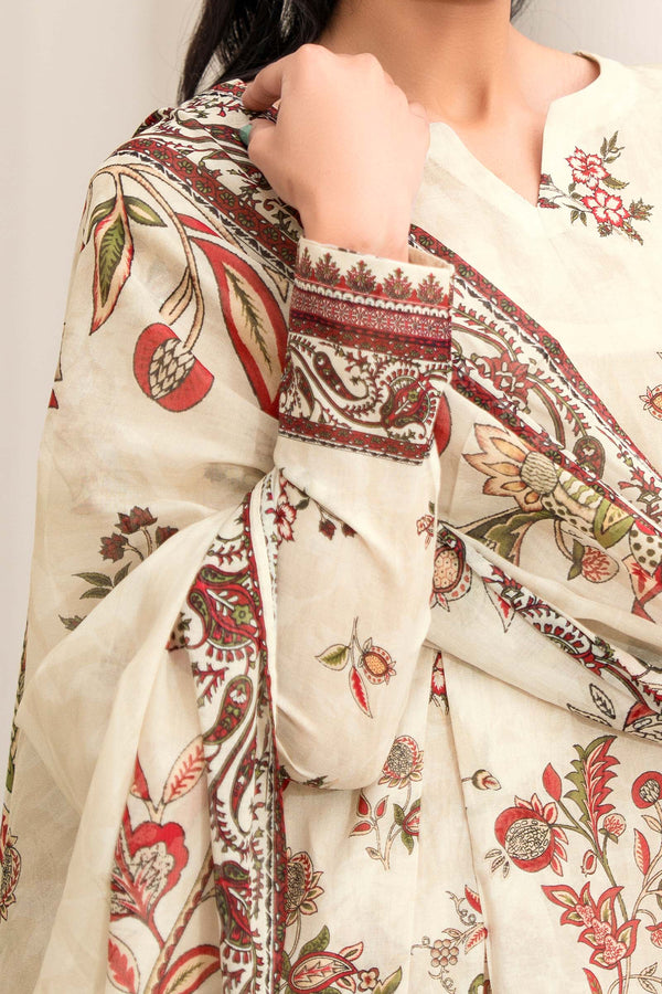 Antique White 3 Piece Unstitched Premium Printed Lawn
