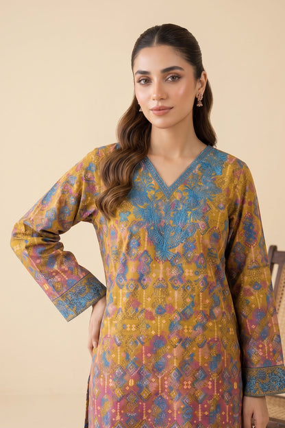 2 Piece Unstitched Embroidered Printed Khaddar - Mustard Gold