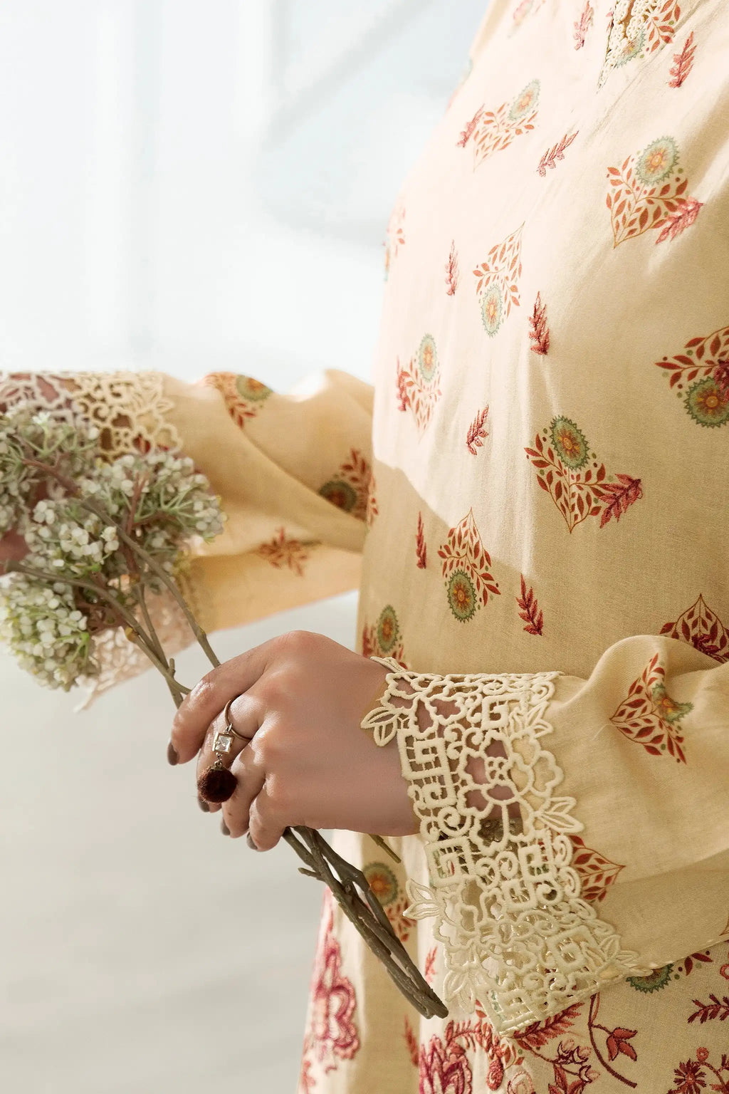 3 Piece Unstitched Desert Sand Premium Emb Jacquard Lawn