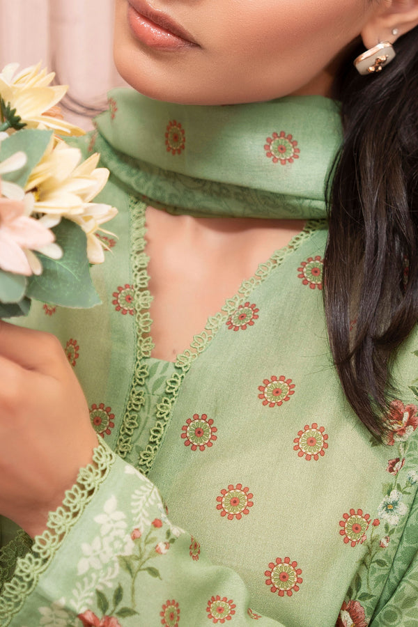 Light Green 3 Piece Unstitched Premium Printed Lawn