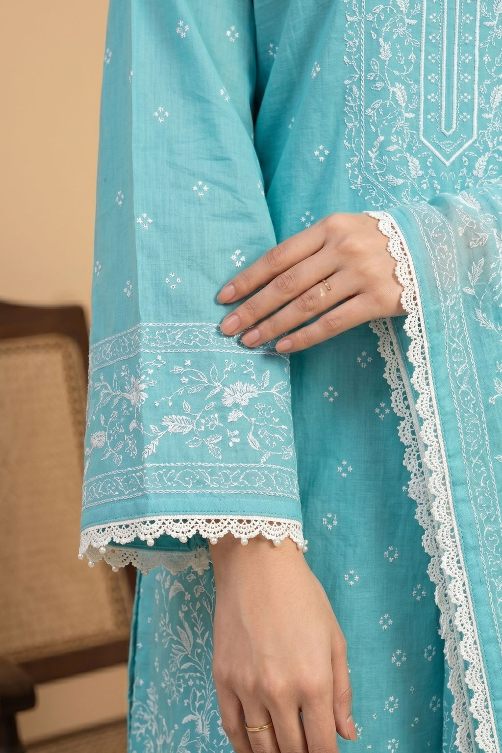 Cadet Blue 3 Piece Unstitched Premium Printed Lawn