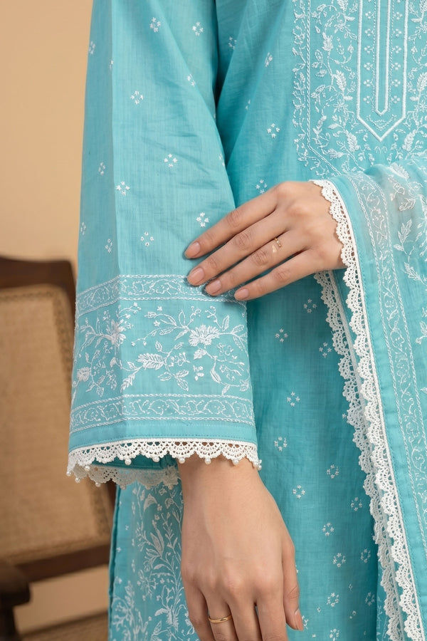 Cadet Blue 3 Piece Unstitched Premium Printed Lawn