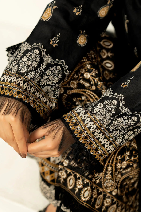 3 Piece Unstitched Black Premium Emb Jacquard Lawn