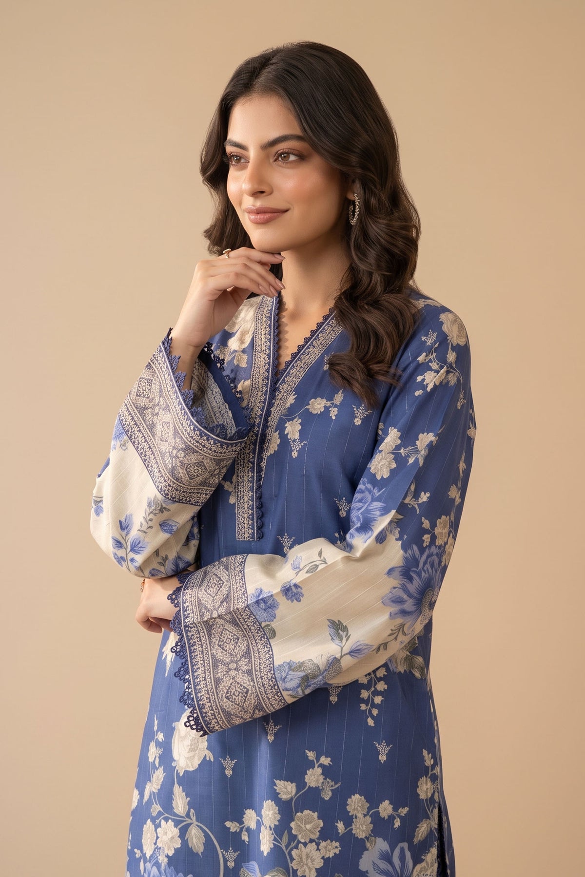 Blue 2 Piece Unstitched Dyed Embroidered Lawn