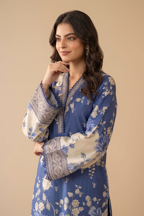 Blue 2 Piece Unstitched Dyed Embroidered Lawn