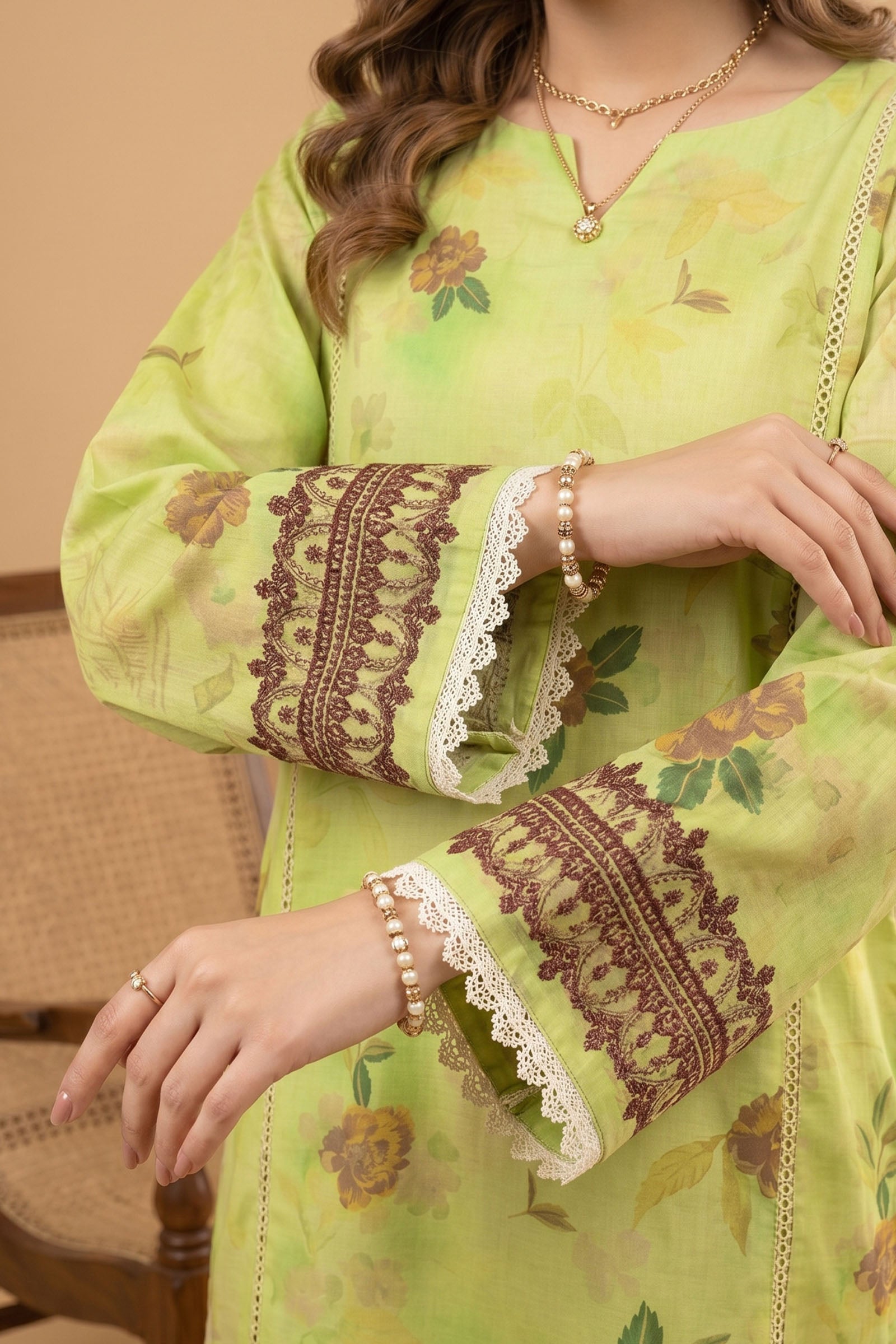 Yellow Green 3 Piece Unstitched Premium Printed Lawn