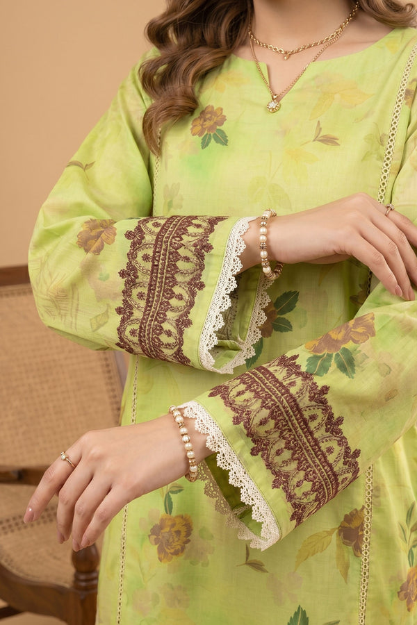 Yellow Green 3 Piece Unstitched Premium Printed Lawn