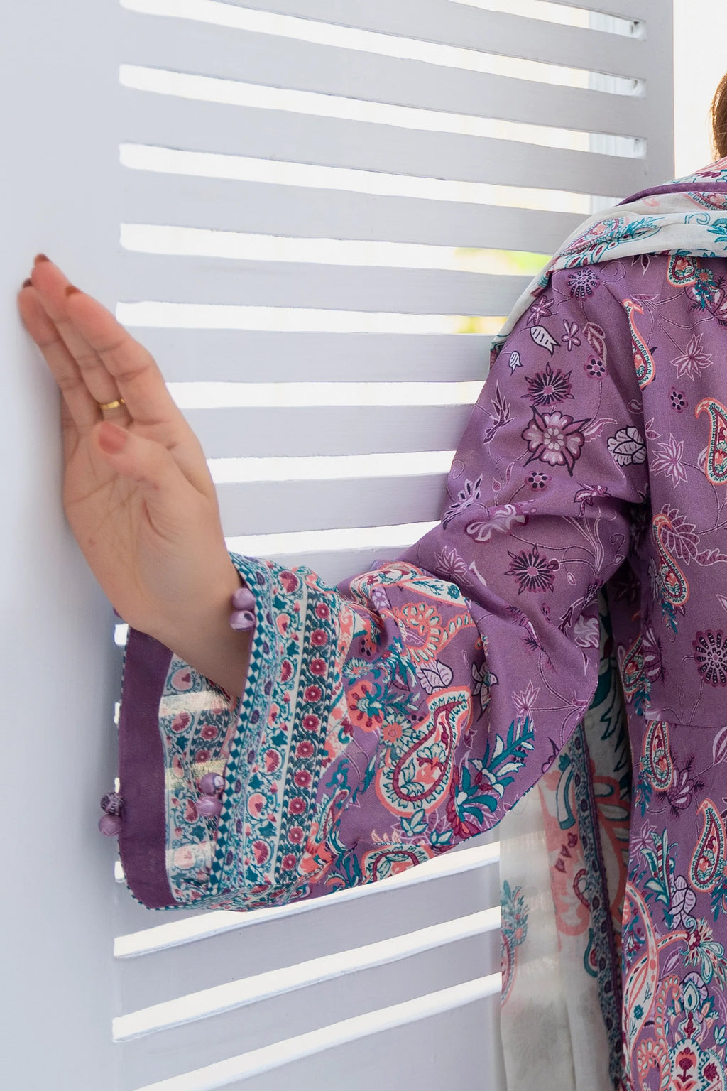 3 Piece Unstitched Purple Premium Printed Lawn