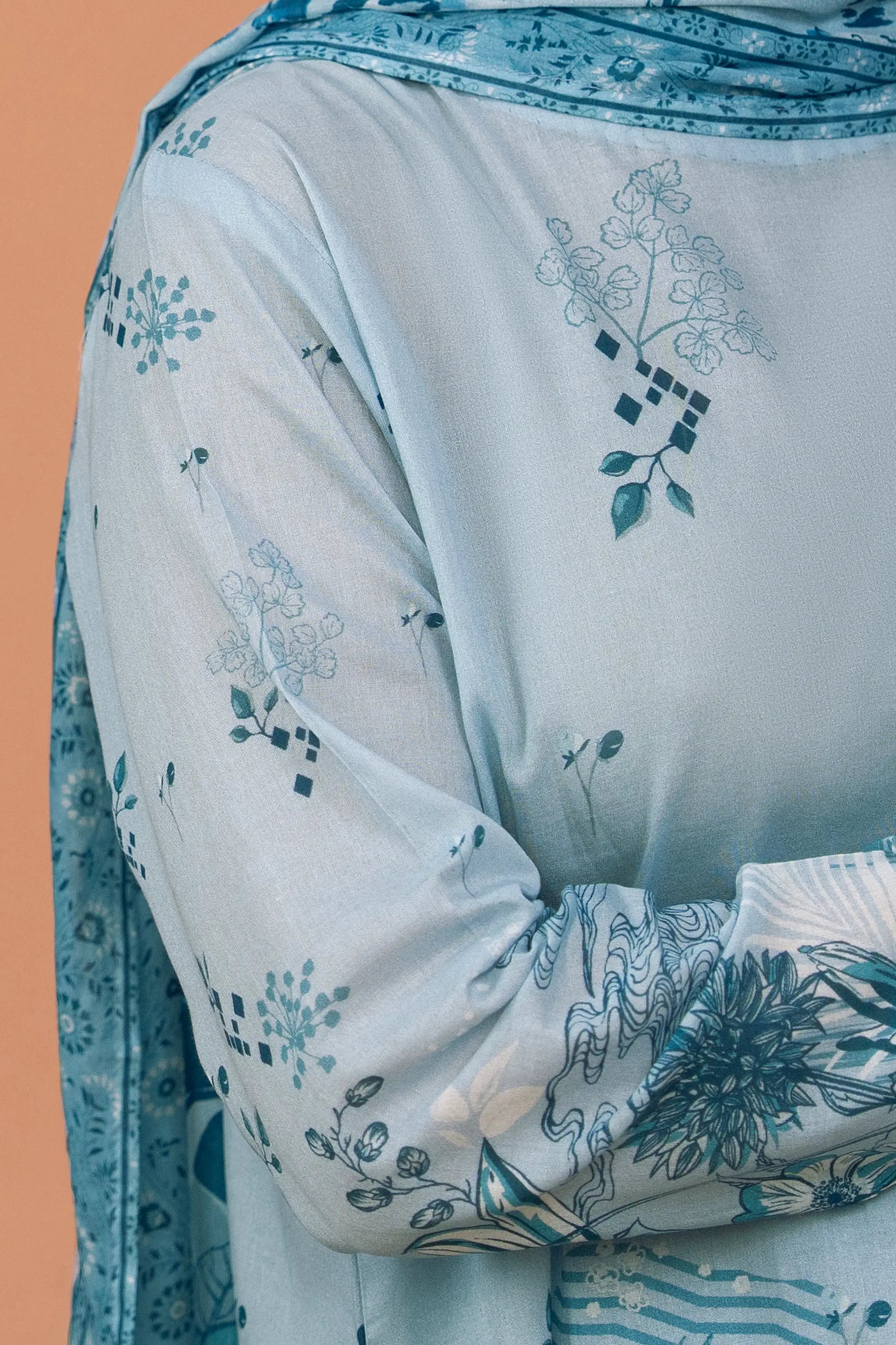 3 Piece Unstitched Moonstone Blue Premium Printed Lawn
