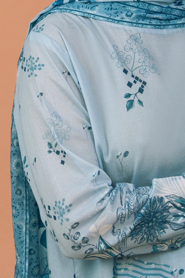 3 Piece Unstitched Moonstone Blue Premium Printed Lawn