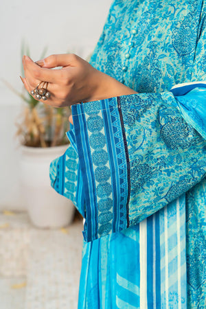 3 Piece Unstitched Blue Printed Lawn - SafaNoor