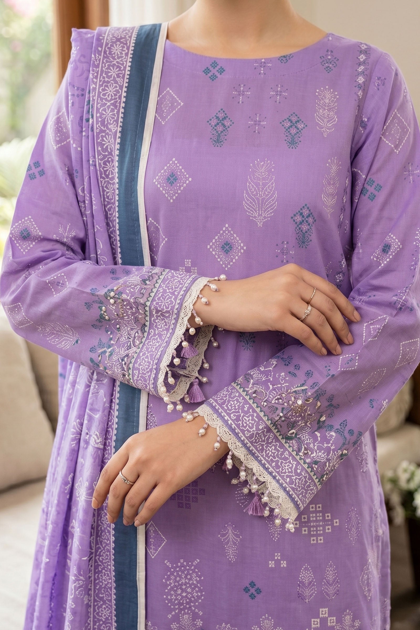 Dark Lilac 3 Piece Unstitched Premium Printed Lawn