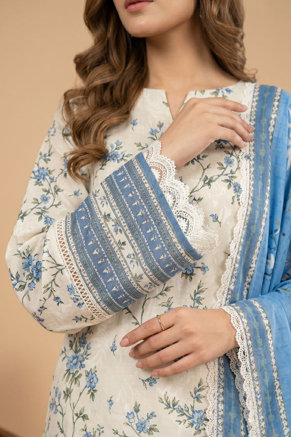 Antique White 3 Piece Unstitched Premium Printed Lawn