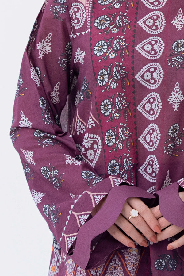 3 Piece Unstitched Tuscan Red Premium Printed Lawn