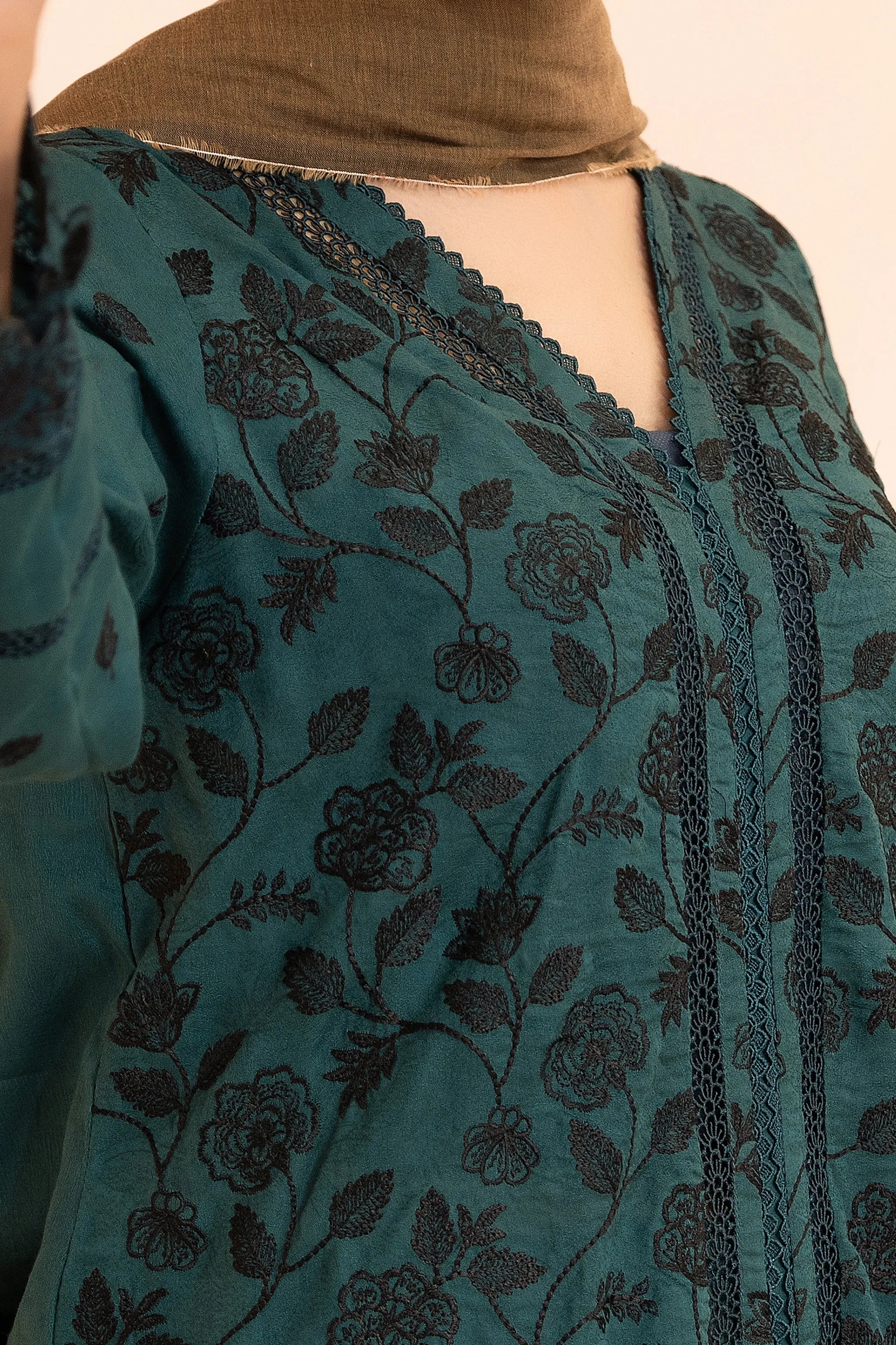 3 Piece Unstitched Midnight Green Premium Emb Jacquard Lawn
