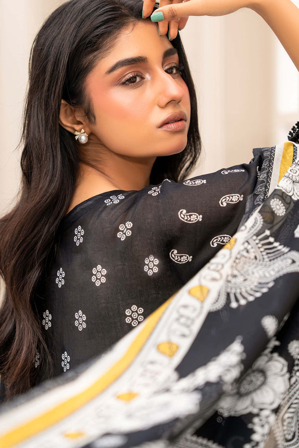 Black 3 Piece Unstitched Premium Printed Lawn