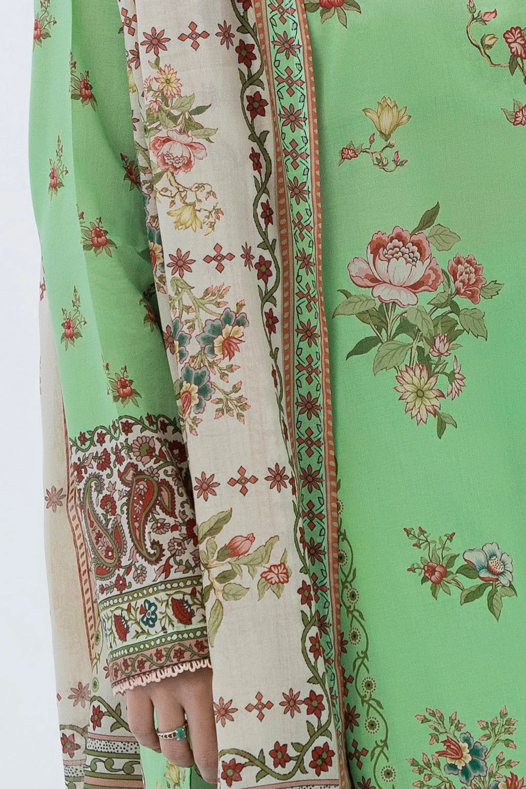 3 Piece Unstitched Light Green Premium Printed Lawn