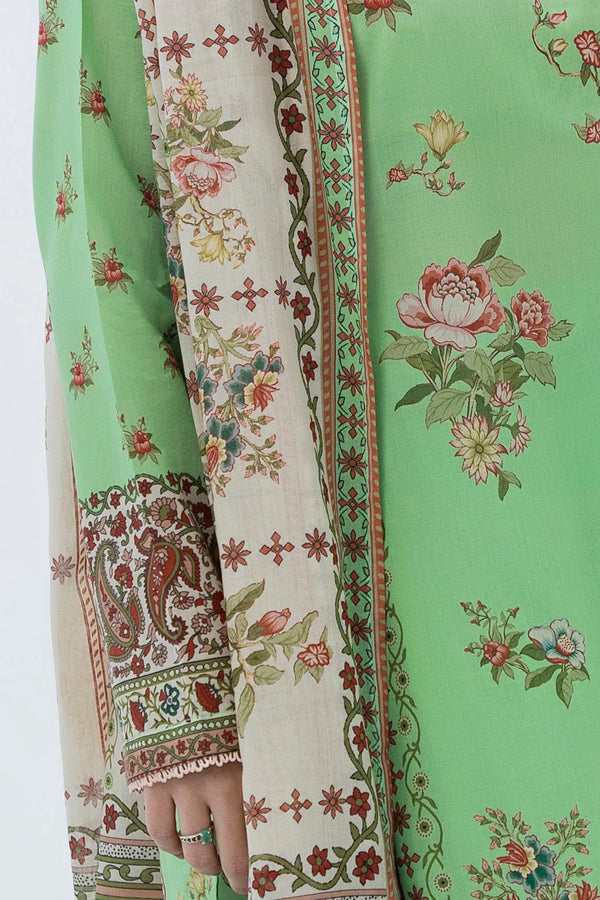 3 Piece Unstitched Light Green Premium Printed Lawn
