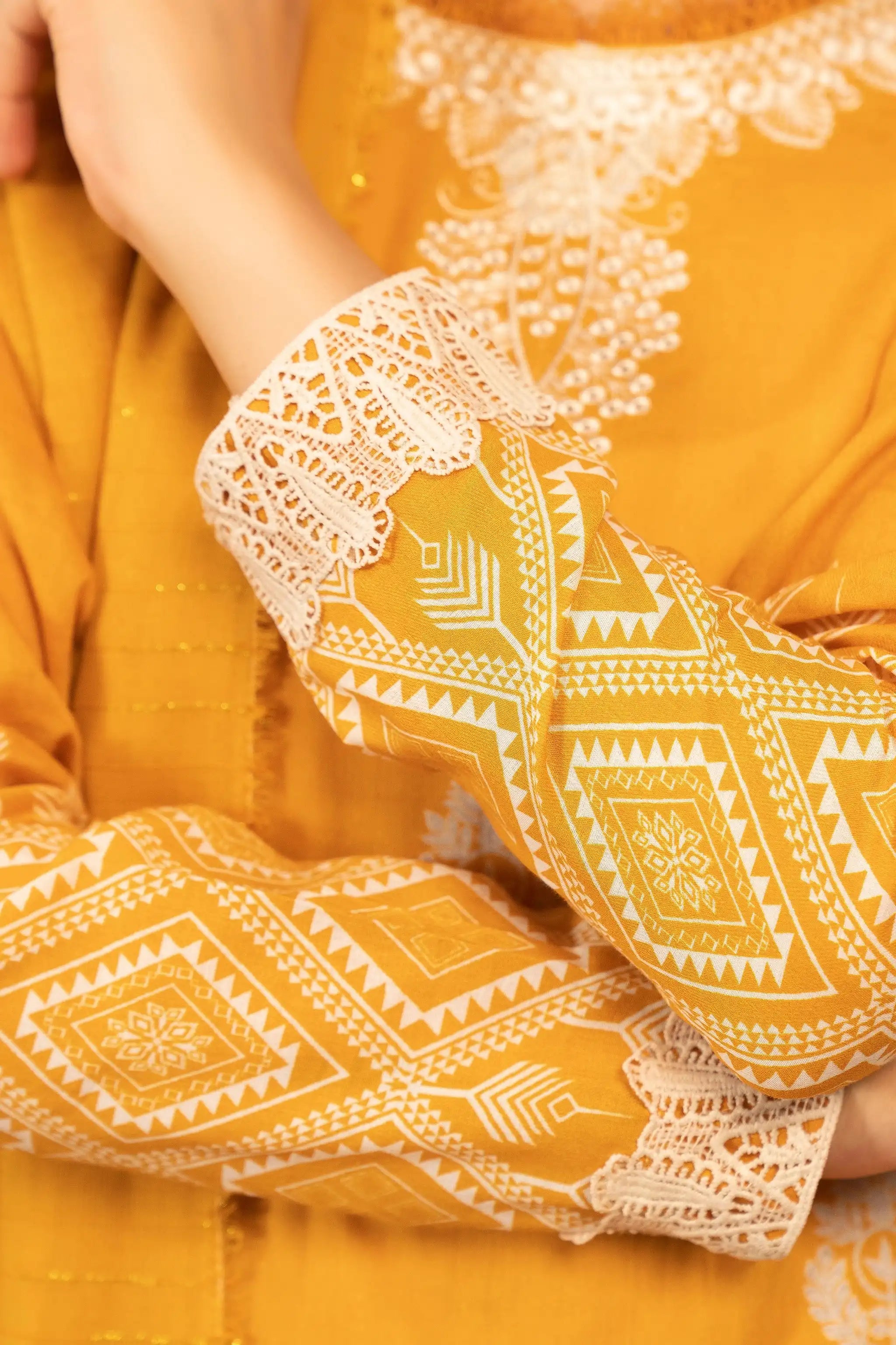 3 Piece Unstitched Orange Premium Emb Jacquard Lawn