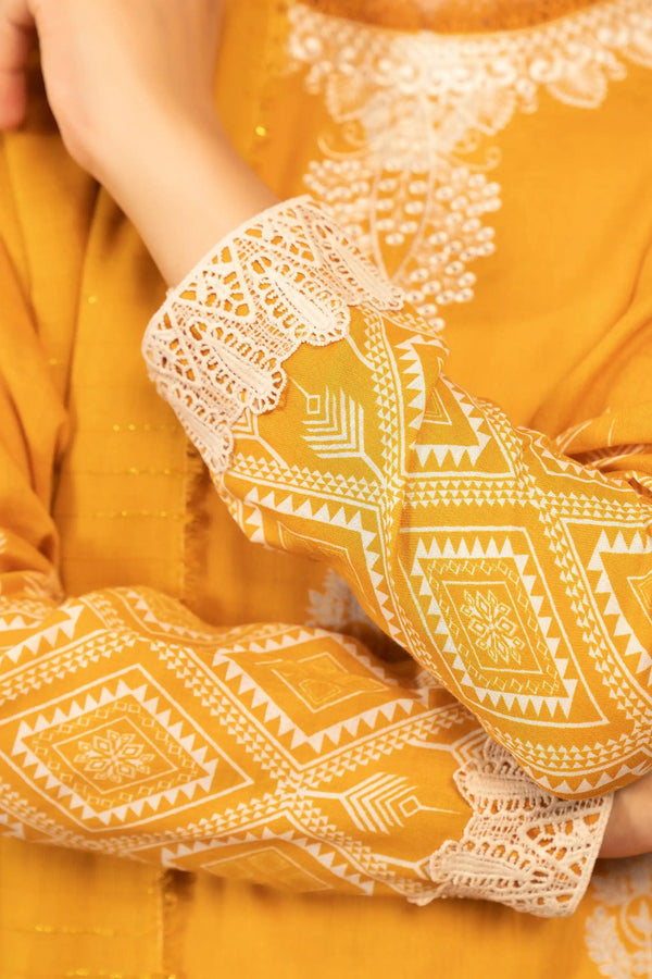 3 Piece Unstitched Orange Premium Emb Jacquard Lawn