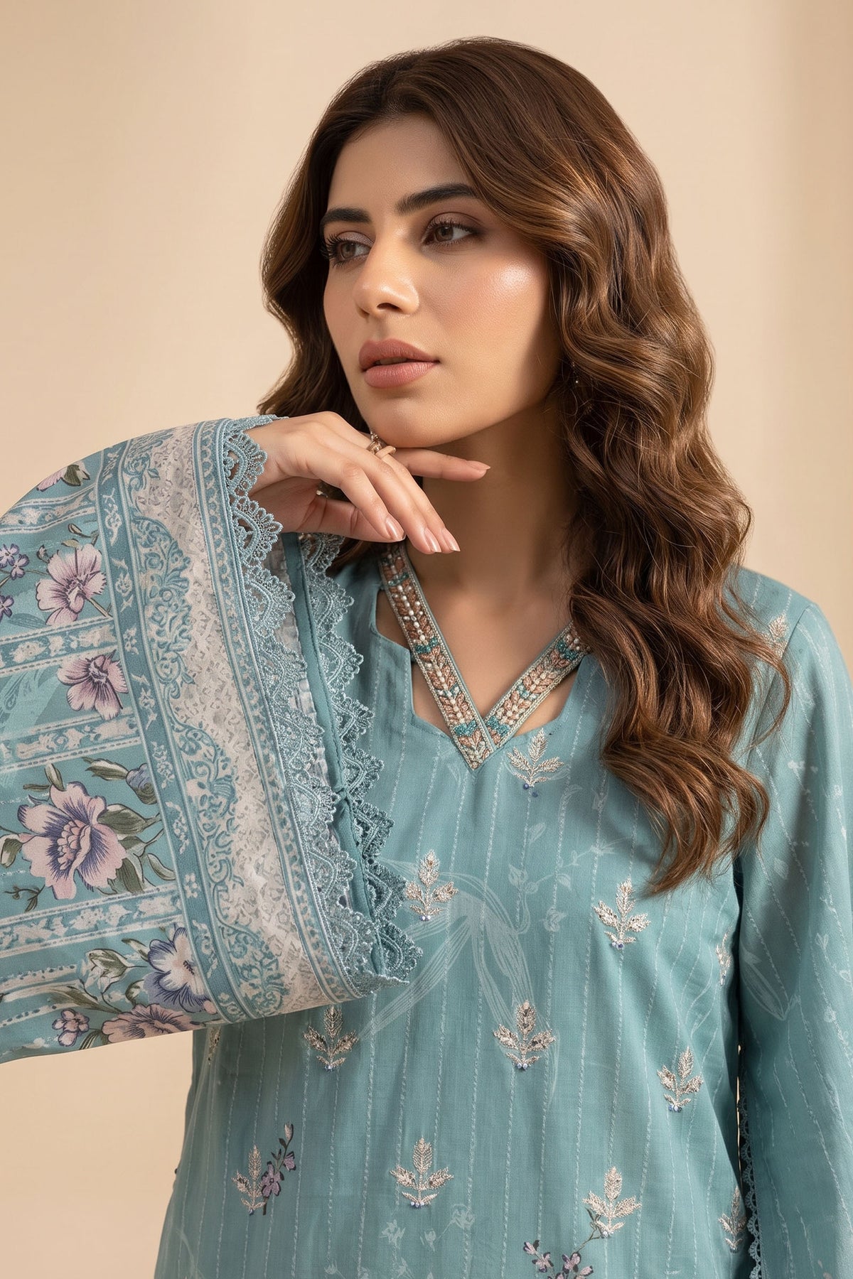 Moonstone Blue 2 Piece Unstitched Dyed Embroidered Lawn