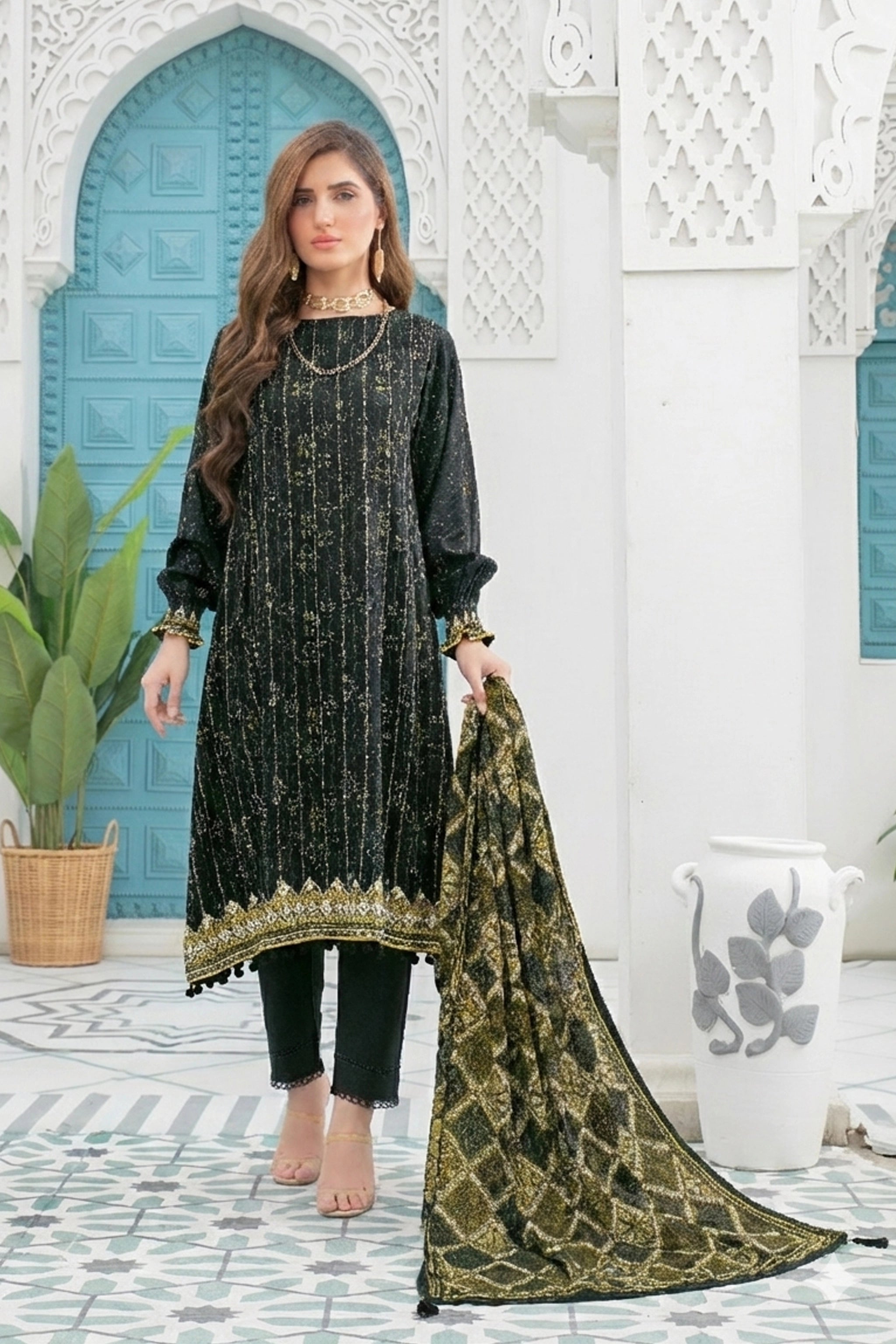 2 piece unstitched Black Twill Marina Suit Secondary image