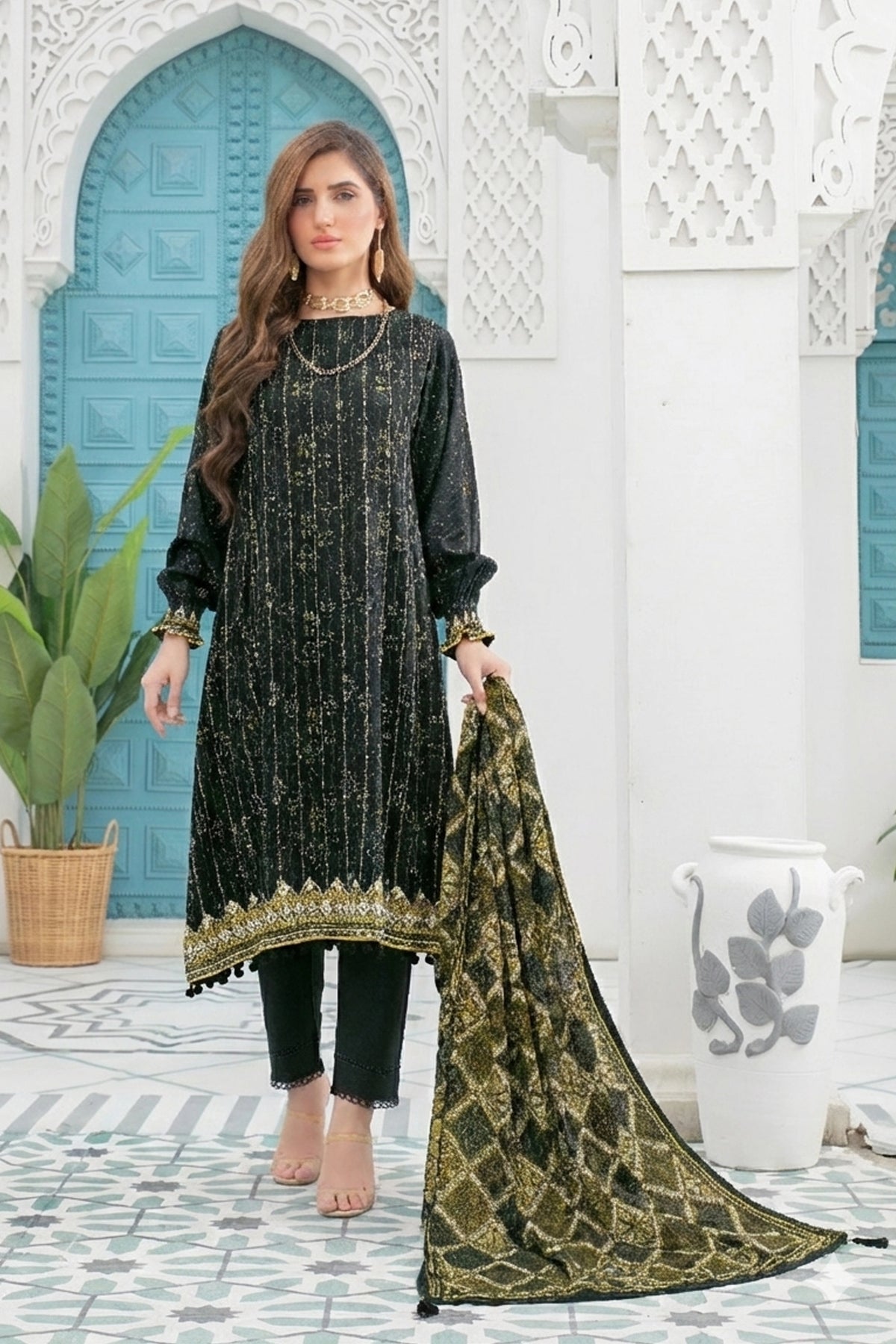 2 piece unstitched Black Twill Marina Suit