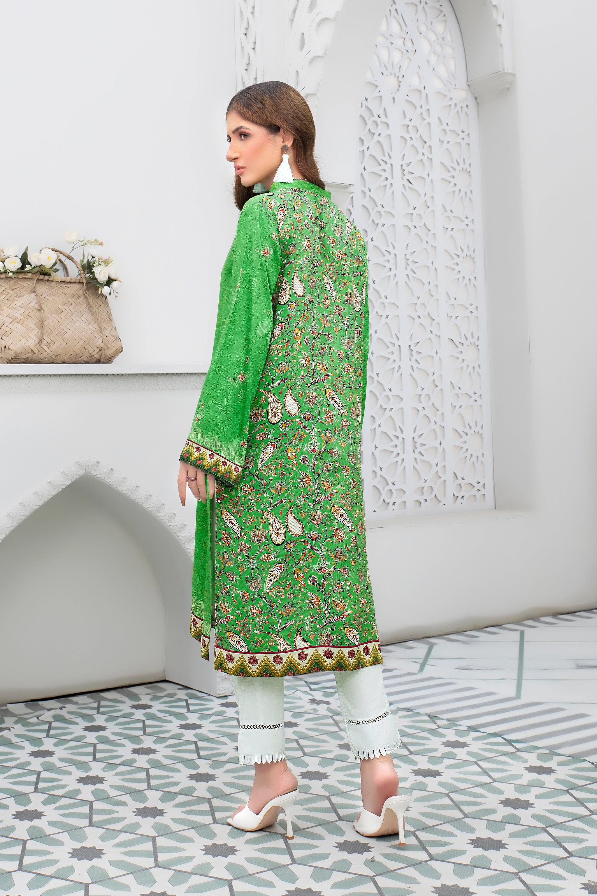 2 piece unstitched Green Twill Marina Suit - safa noor marina collection