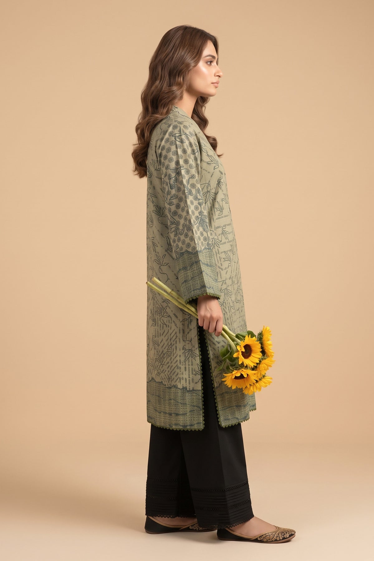 Grid Khaddar Unstitched 1 Piece Olive