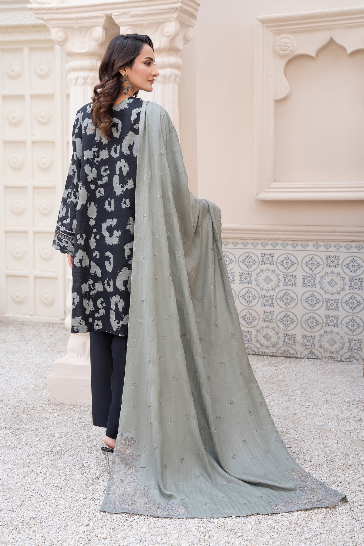 3 Piece Unstitched Embroidered Black Khaddar