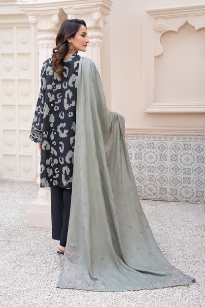 3 Piece Unstitched Embroidered Black Khaddar