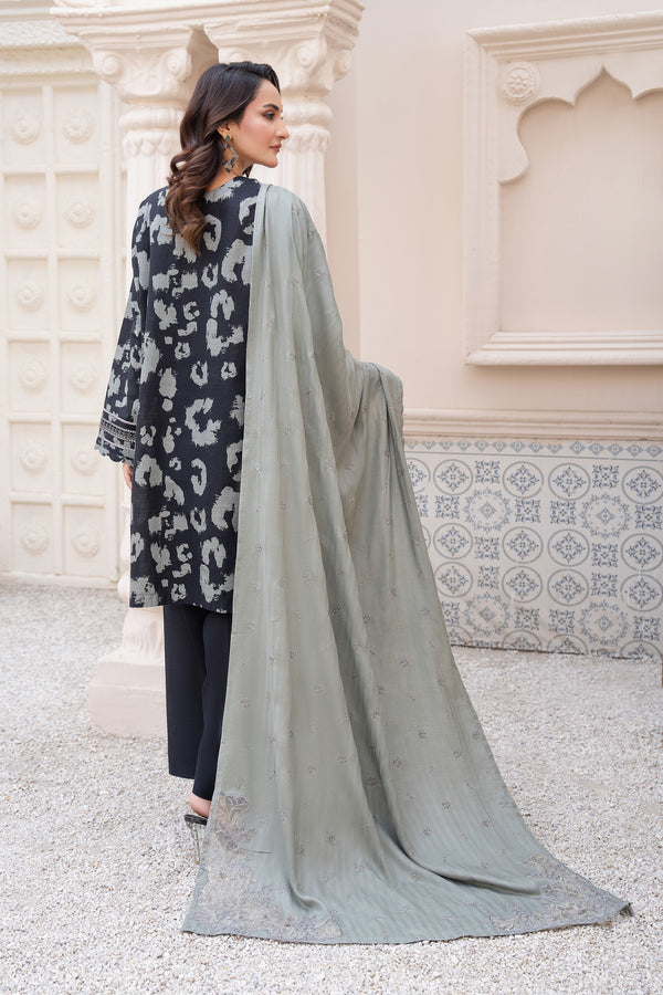 3 Piece Unstitched Embroidered Black Khaddar