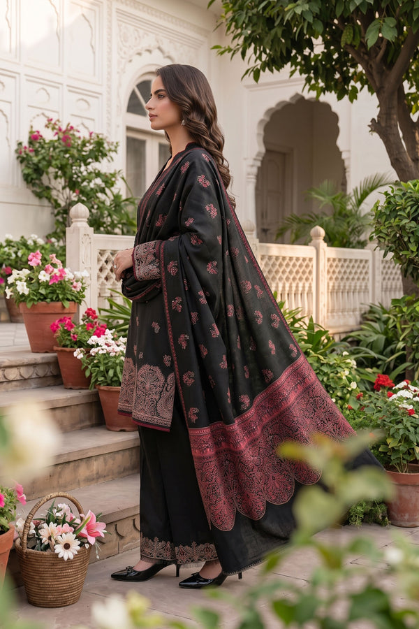 Unstitched Premium Printed 3-Piece Dark Black Suit