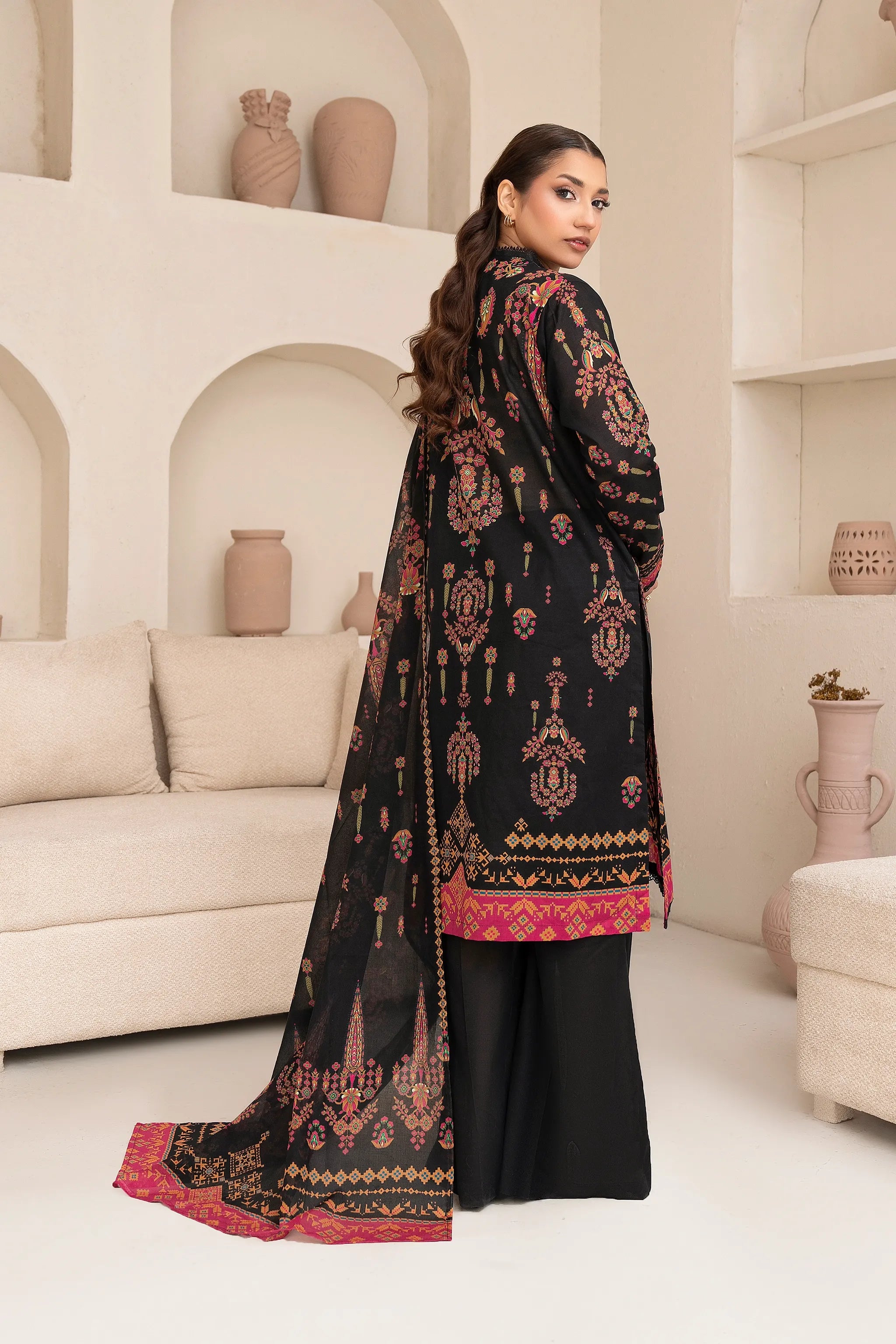 3 Piece Unstitched Black Premium Printed Lawn