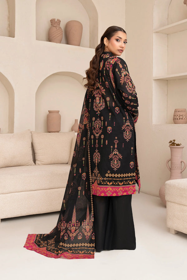 3 Piece Unstitched Black Premium Printed Lawn