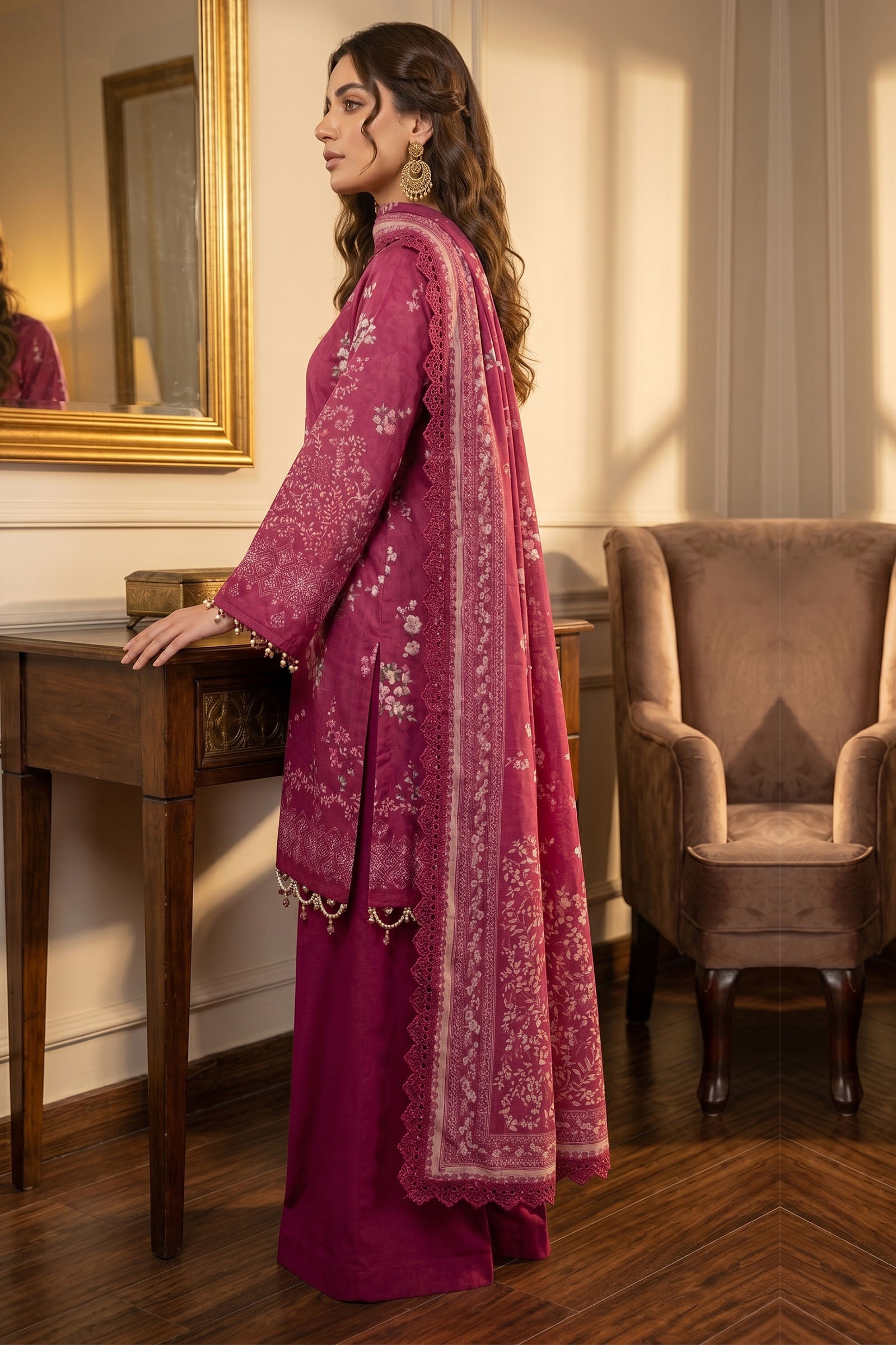 Raspberry 3 Piece Unstitched Premium Printed Lawn