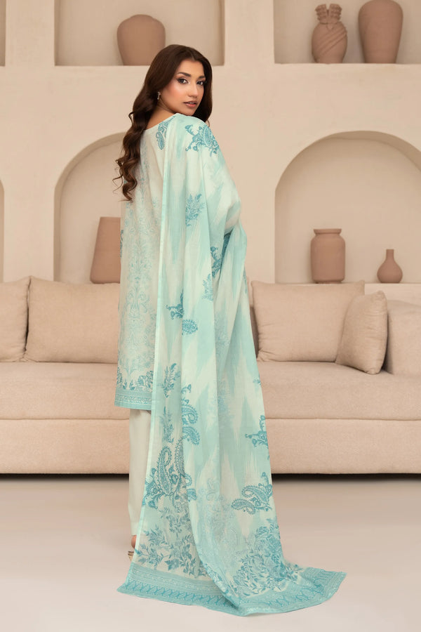 3 Piece Unstitched Cambridge Blue Premium Printed Lawn