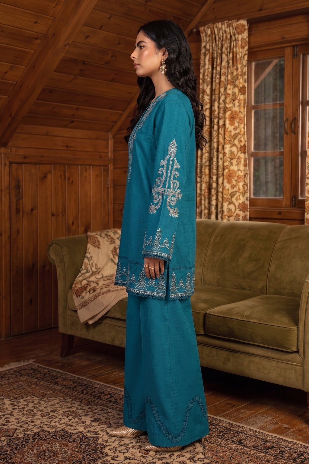 Blue 2 Piece Unstitched Dyed Embroidered Lawn