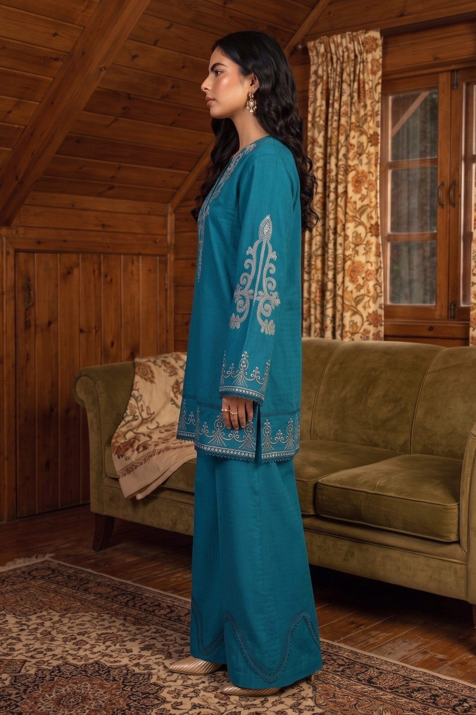 Blue 2 Piece Unstitched Dyed Embroidered Lawn