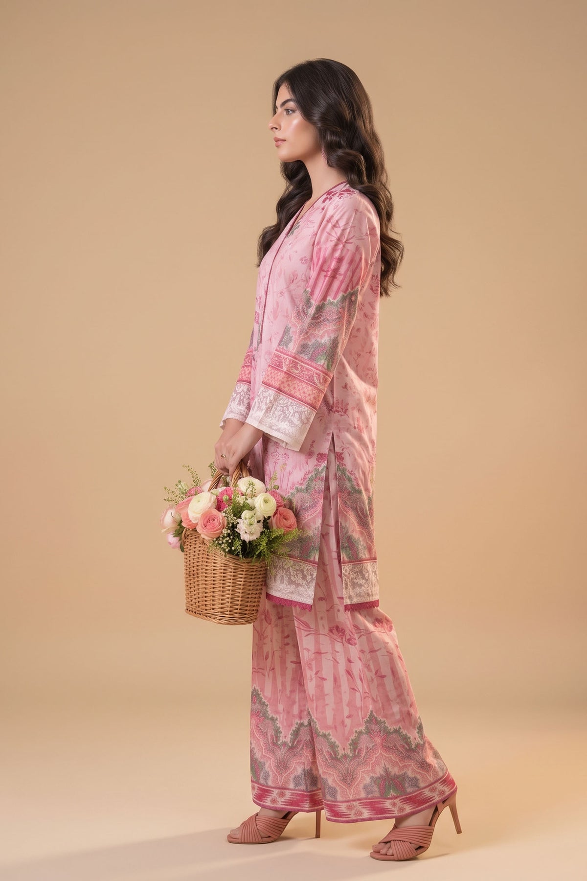 Pink 2 Piece Unstitched Dyed Embroidered Lawn