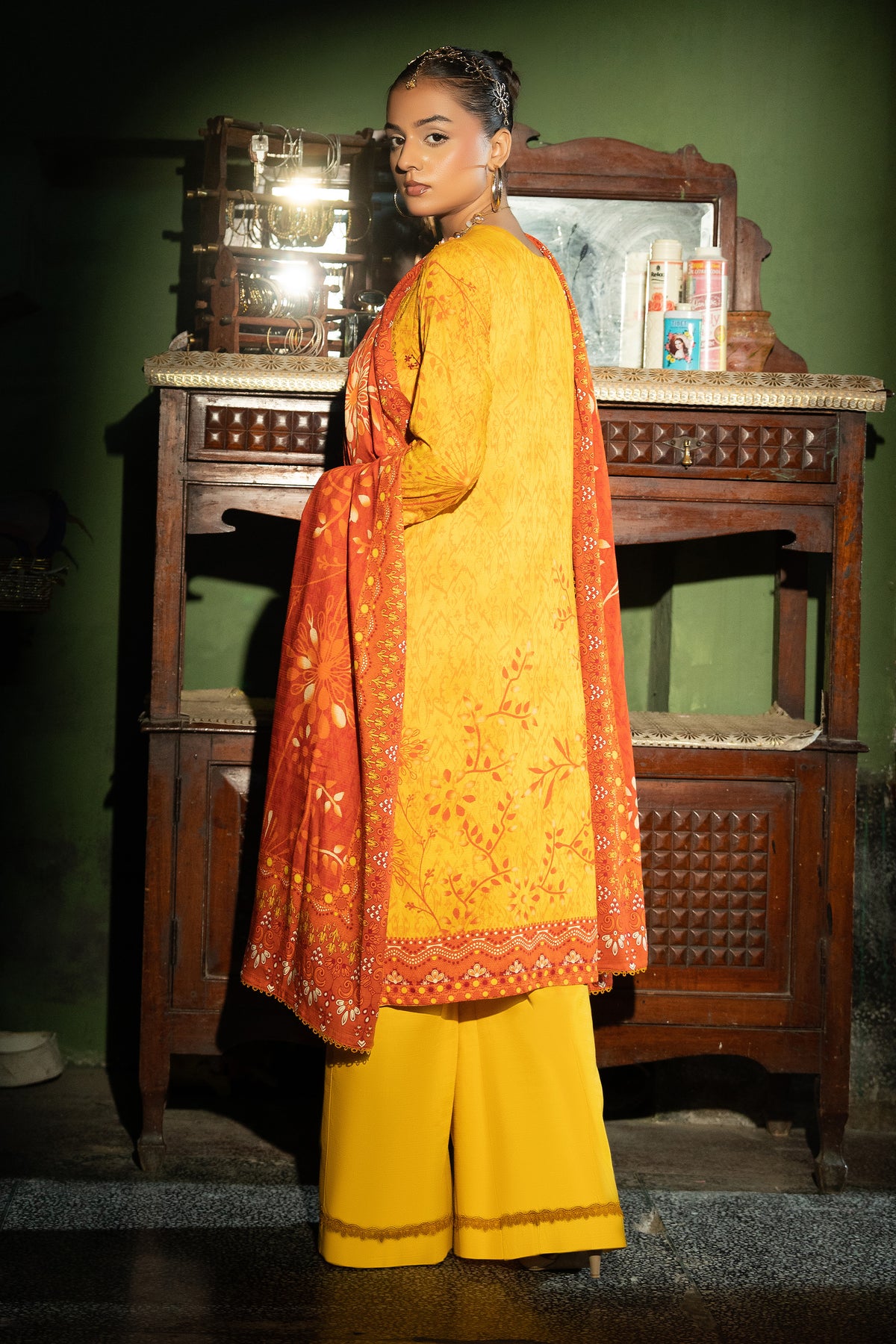 3 Piece Unstitched Yellow Embroidered Linen