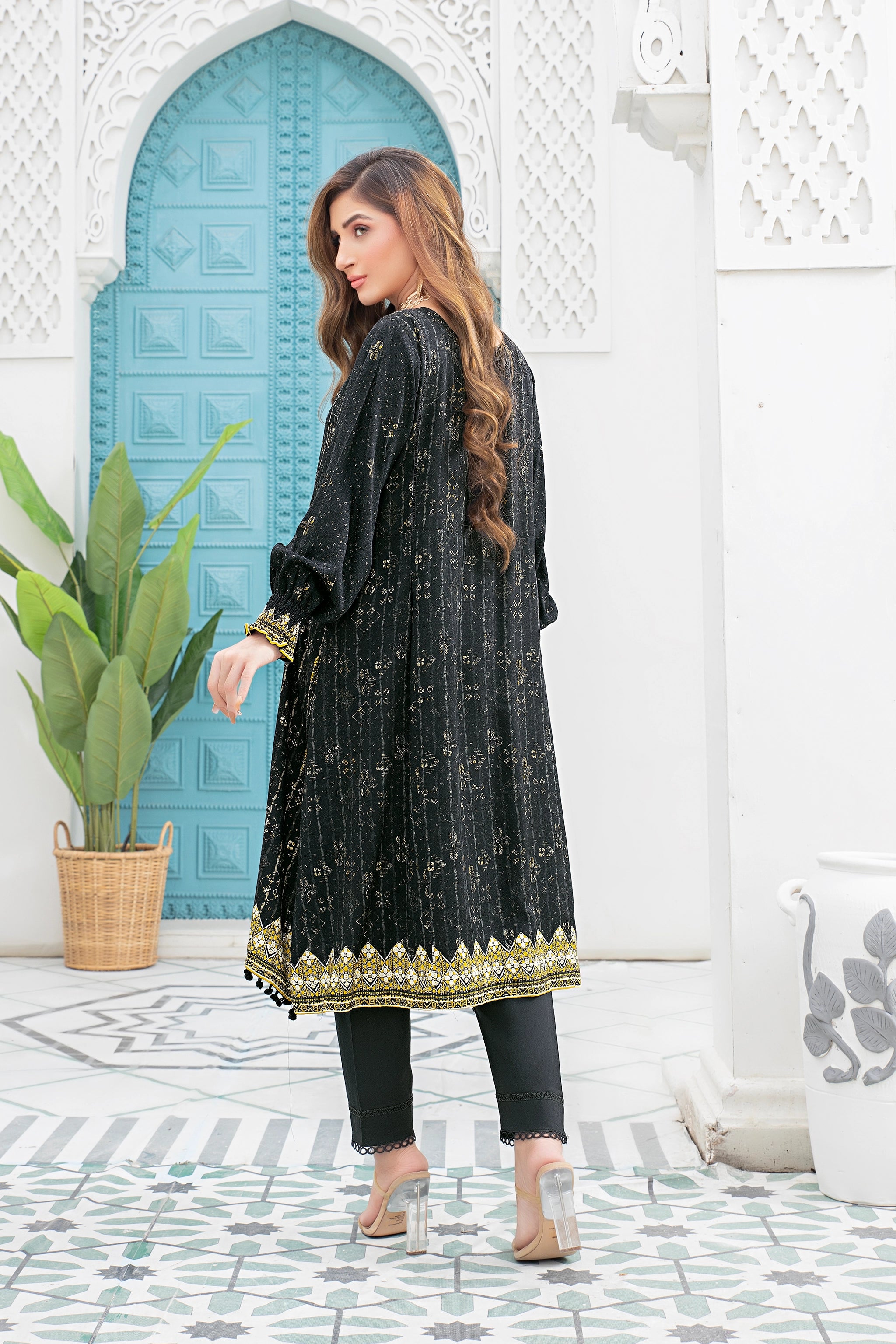 2 piece unstitched Black Twill Marina Suit - safa noor marina collection