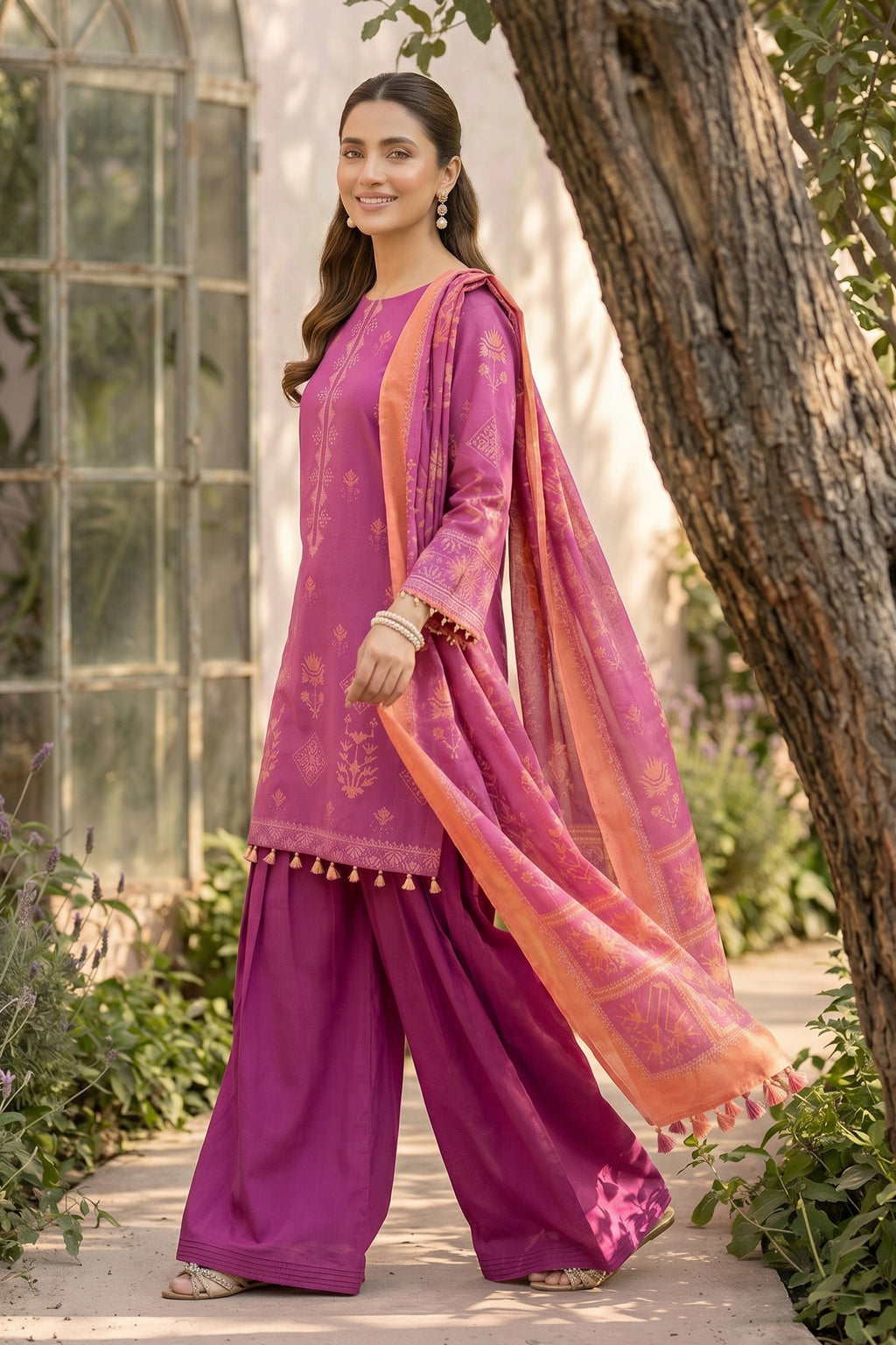 Raspberry 3 Piece Unstitched Premium Printed Lawn