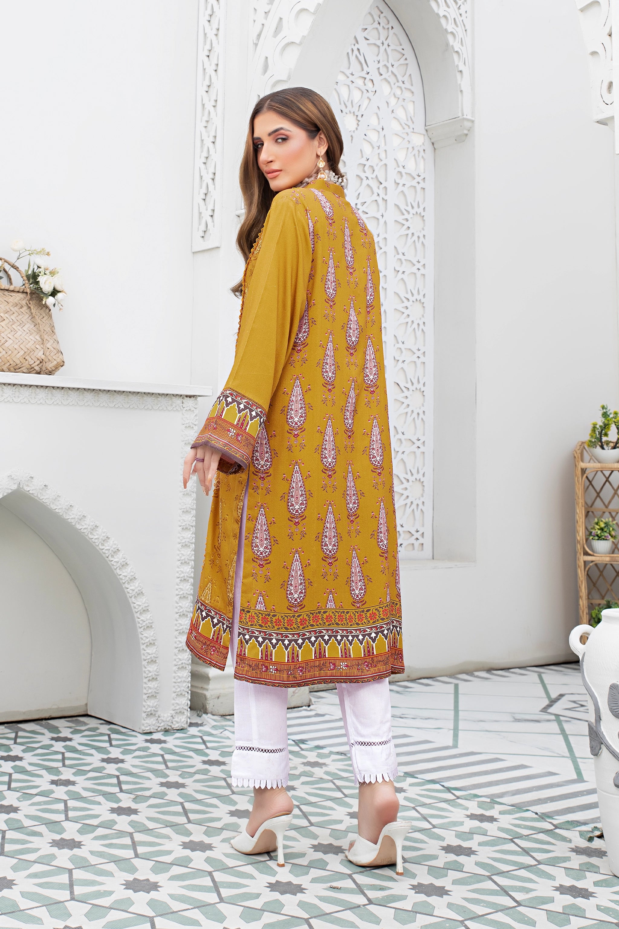 2 piece unstitched Dark Gold Twill Marina Suit - safa noor marina collection