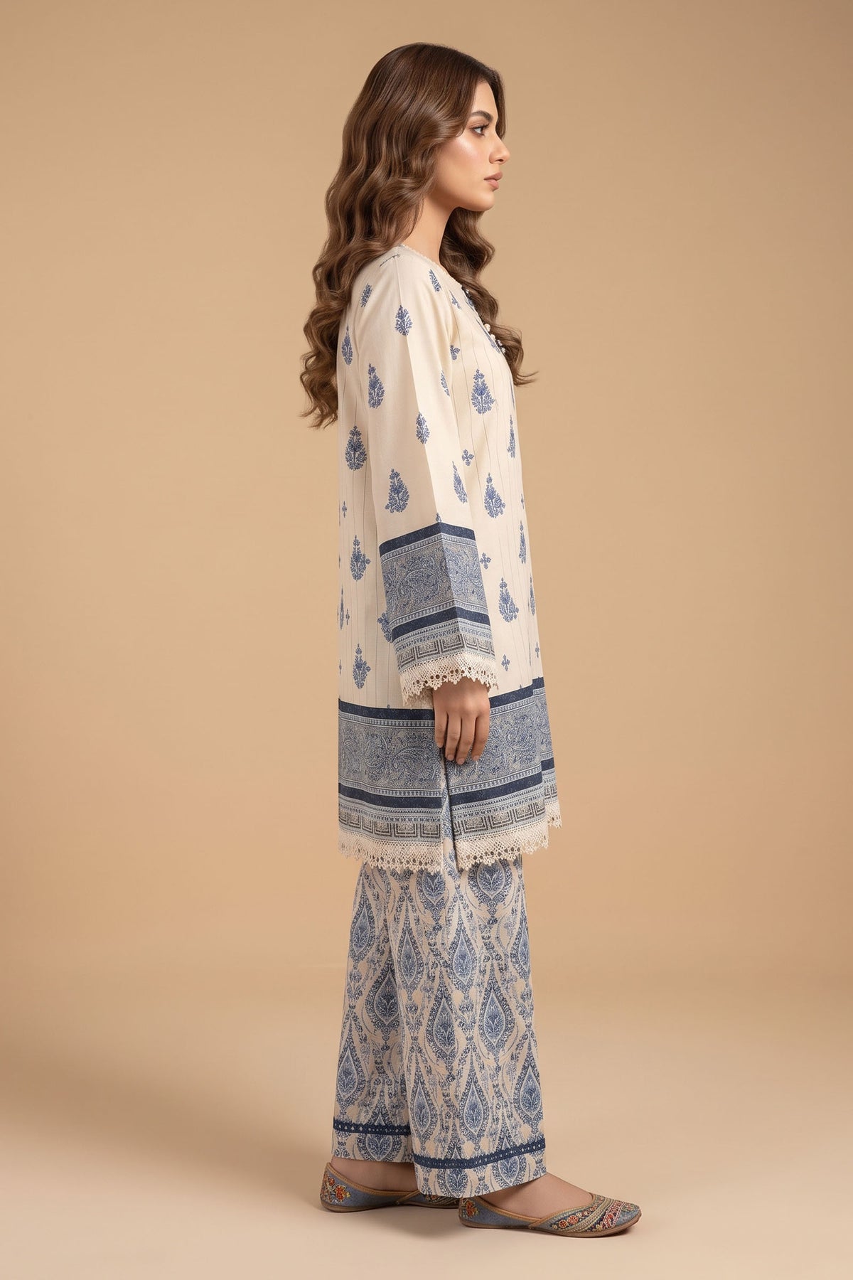 Cream 2 Piece Unstitched Dyed Embroidered Lawn
