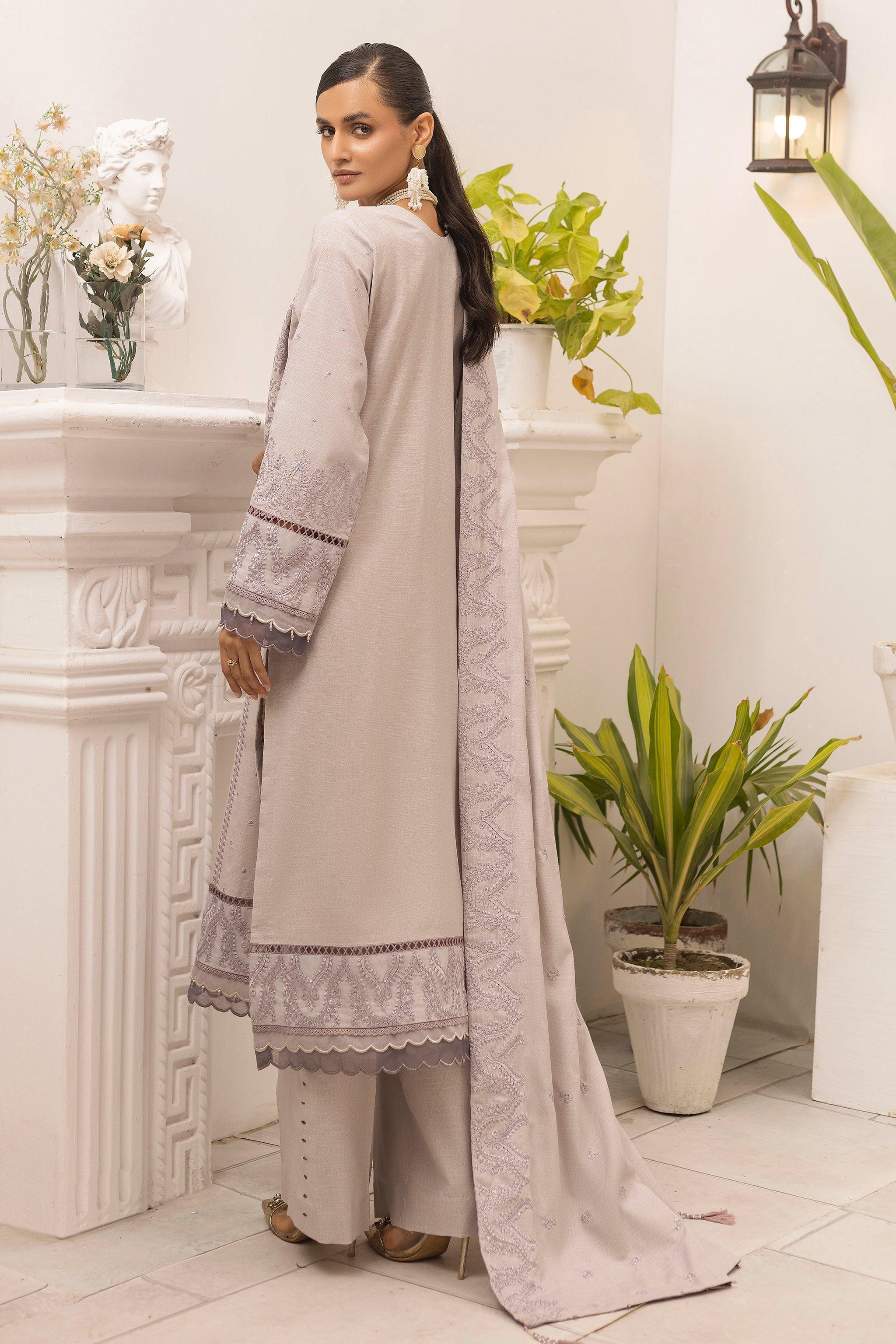 3 Piece Unstitched Soft Lilac Purple - SafaNoor