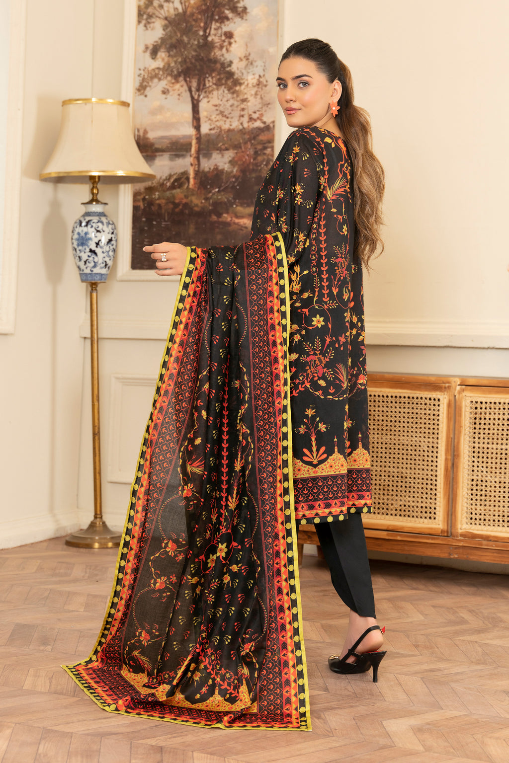 3 Piece Unstitched Black Printed Lawn
