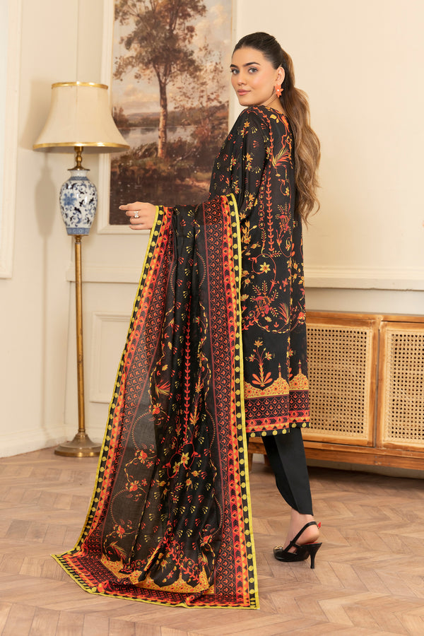 3 Piece Unstitched Black Printed Lawn
