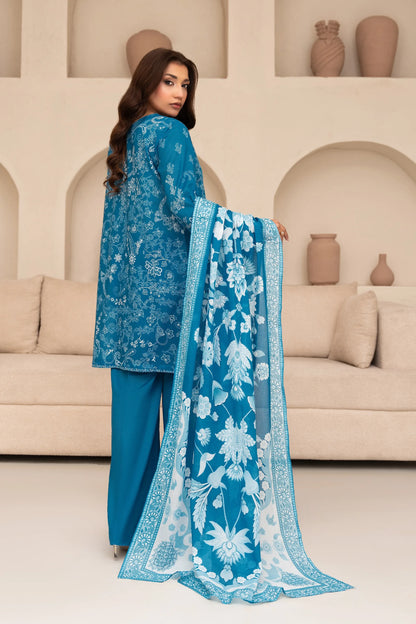 3 Piece Unstitched French Blue Premium Printed Lawn