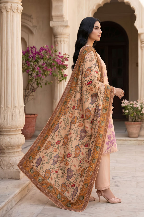 Unstitched Premium Printed 3-Piece Pink Sand Suit